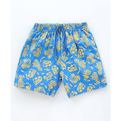Babyhug Knit Shorts Vehicles & Text Print Pack of 2 - Blue Grey