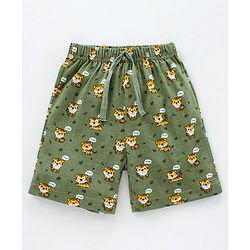 Babyhug Knit Shorts Tiger & Roar Print Pack of 2 - Olive Yellow