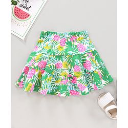 Babyhug Cotton Knit Knee Length Skirts Floral Print - Green White