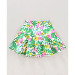 Babyhug Cotton Knit Knee Length Skirts Floral Print - Green White