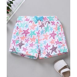 Babyhug Cotton Shorts Starfish Print - White
