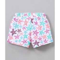 Babyhug Cotton Shorts Starfish Print - White