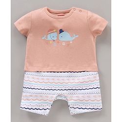 Babyhug 100% Cotton Half Sleeves Romper Marine Animals Print Pack of 3 - Multicolor