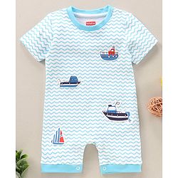 Babyhug Half Sleeves Romper Boat Print - Blue