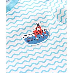 Babyhug Half Sleeves Romper Boat Print - Blue
