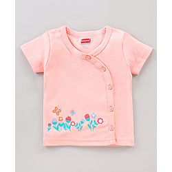 Babyhug Half Sleeves 100% Cotton Vests Dot Stripe And Floral Print Pack Of 5 - Pink Peach Purple