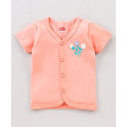 Babyhug Half Sleeves 100% Cotton Vests Dot Stripe And Floral Print Pack Of 5 - Pink Peach Purple