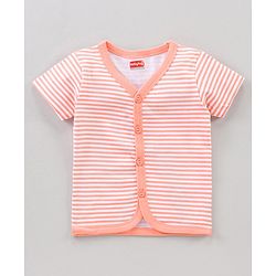 Babyhug Half Sleeves 100% Cotton Vests Dot Stripe And Floral Print Pack Of 5 - Pink Peach Purple