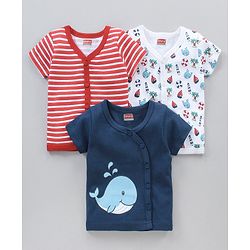 Babyhug Half Sleeves 100% Cotton Vests Set of 3 - Red Blue White