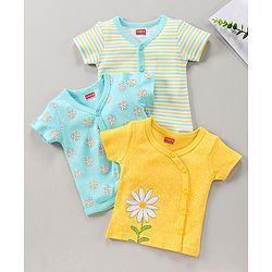 Babyhug Half Sleeves 100% Cotton Vest Floral And Stripe Print Pack Of 3 - Blue Yellow