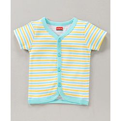 Babyhug Half Sleeves 100% Cotton Vest Floral And Stripe Print Pack Of 3 - Blue Yellow