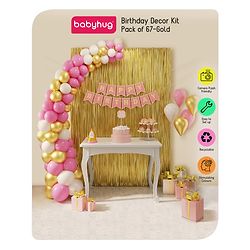 Babyhug Birthday Decor Kit Golden and Pink - Pack of 67