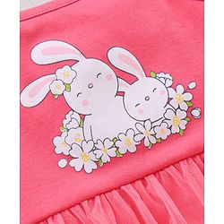 Babyhug 100% Cotton Singlet Sleeves Onesie Bunny Print with Net Detailing - Pink
