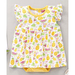 Babyhug 100% Cotton Frill Sleeves Onesie Fruit Printed - Yellow
