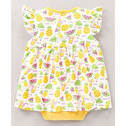 Babyhug 100% Cotton Frill Sleeves Onesie Fruit Printed - Yellow
