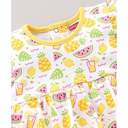 Babyhug 100% Cotton Frill Sleeves Onesie Fruit Printed - Yellow