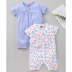Babyhug 100% Cotton Printed Romper Pack of 2 - Blue White