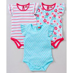 Babyhug 100% Cotton Flutter Sleeves Onesies Multi Print Pack of 3 - Multicolour