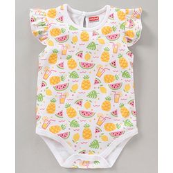 Babyhug 100% Cotton Short Sleeves Onesie Melon Print Pack of 3 - Pink Yellow