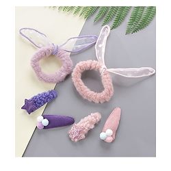 Babyhug Hair Rubber Bands And Snap Clips Pack of 6 - Peach & Purple