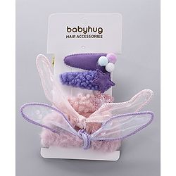 Babyhug Hair Rubber Bands And Snap Clips Pack of 6 - Peach & Purple