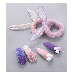 Babyhug Hair Rubber Bands And Snap Clips Pack of 6 - Peach & Purple