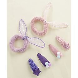 Babyhug Hair Rubber Bands And Snap Clips Pack of 6 - Peach & Purple
