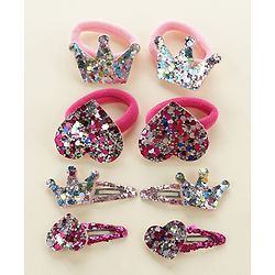 Babyhug Snap Clips And Rubber Band Pack of 8 - Multicolor
