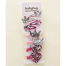Babyhug Snap Clips And Rubber Band Pack of 8 - Multicolor