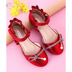 Cute Walk by Babyhug Sandals with Lace Applique - Red