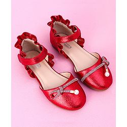 Cute Walk by Babyhug Sandals with Lace Applique - Red