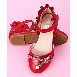 Cute Walk by Babyhug Sandals with Lace Applique - Red