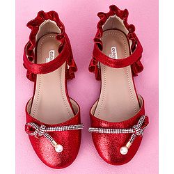 Cute Walk by Babyhug Sandals with Lace Applique - Red