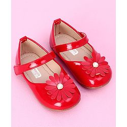 Cute Walk by Babyhug Sandals Floral & Beads Applique - Red