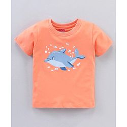 Babyhug Half Sleeves Quick Dry Night Suit Dolphin Print - Orange White