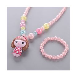 Babyhug Beaded Bracelet & Necklace With Doll Pendant Pack Of 2 - Pink