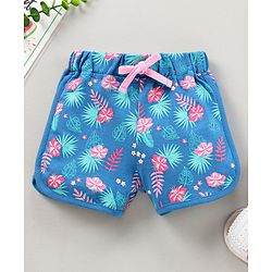 Babyhug Knit Knee Length Shorts Floral Print - Blue