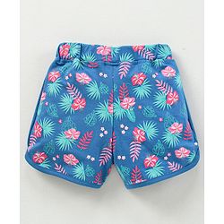 Babyhug Knit Knee Length Shorts Floral Print - Blue