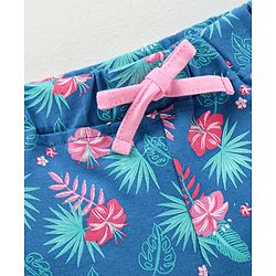 Babyhug Knit Knee Length Shorts Floral Print - Blue