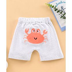 Babyhug Knit Solid Shorts Crab Applique - Melange Grey