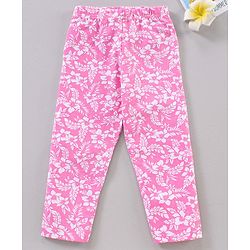 Babyhug Cotton Knitted Full Length Leggings Floral Printed - White Pink