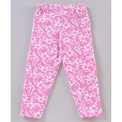 Babyhug Cotton Knitted Full Length Leggings Floral Printed - White Pink