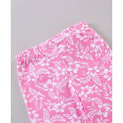 Babyhug Cotton Knitted Full Length Leggings Floral Printed - White Pink