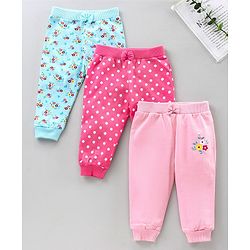 Babyhug Full Length Lounge Pants Floral Print Pack of 3 - Pink Blue