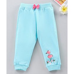Babyhug Full Length Cotton Lounge Pant with Flamingo Print - blue