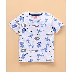 Babyhug Half Sleeves Cotton Striped and Animal Print T-shirts Pack of 3 - Blue Grey