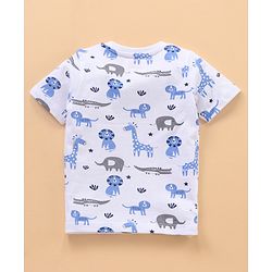Babyhug Half Sleeves Cotton Striped and Animal Print T-shirts Pack of 3 - Blue Grey