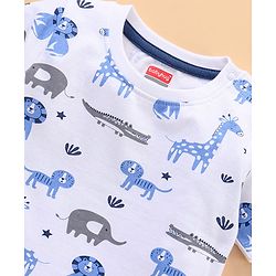 Babyhug Half Sleeves Cotton Striped and Animal Print T-shirts Pack of 3 - Blue Grey