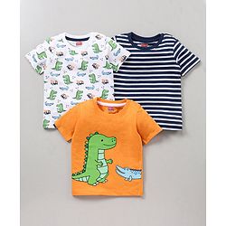 Babyhug Cotton Half Sleeves T Shirt Printed Pack of 3 - Blue Orange White