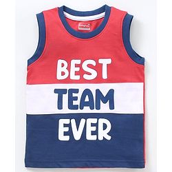 Babyhug Sleeveless T-Shirt Text Print - Red Navy Blue